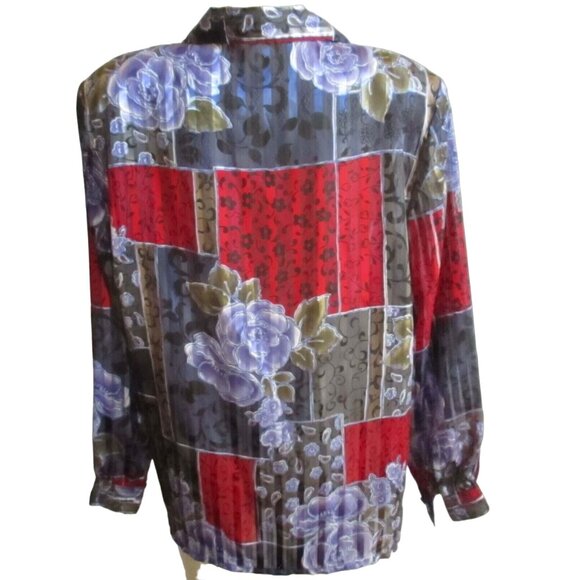 True Vintage 1990's Allison Daley Petites 14 Floral Patchwork Button-Up Blouse - Picture 3 of 5
